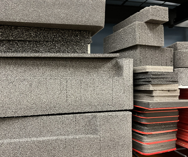 A stack of assorted foam